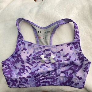 Under Armour Youth Medium Purple Camo Fitted Heat Gear Sports Bra EUC